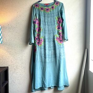 Bangladeshi designer long kurti, coral blue